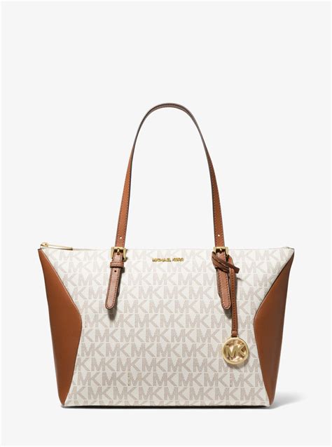 michael kors coraline large logo and leather tote bag